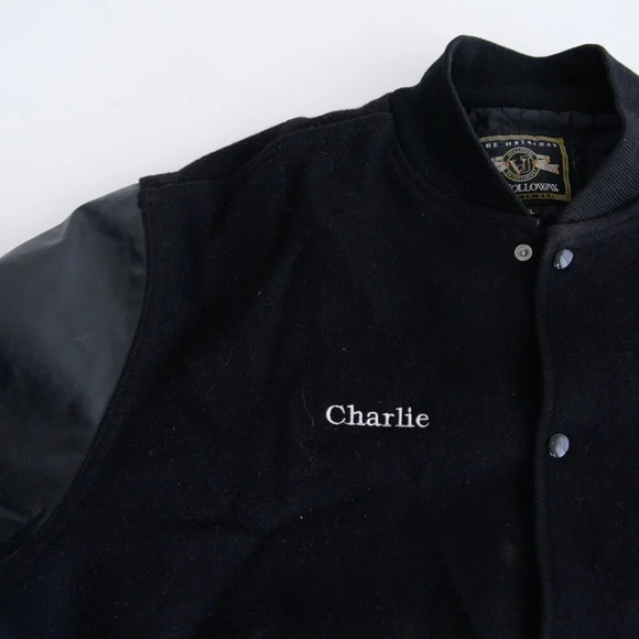 VTG Holloway Black Embroidered S Line Eagles  Leather & Wool Varsity Bomber Coat - Picture 11 of 13